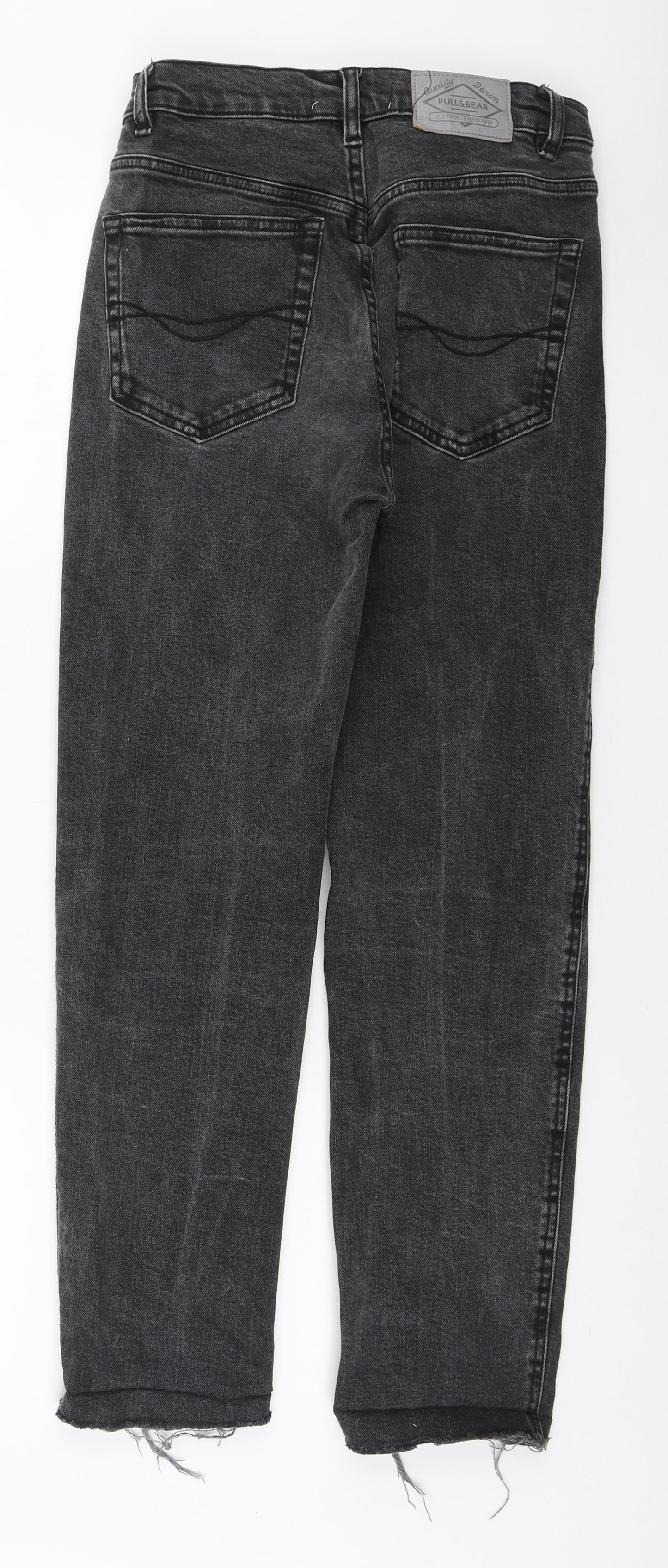 Pull&Bear Womens Grey Cotton Straight Jeans Size 8 L26 in Regular Zip - Distressed hem