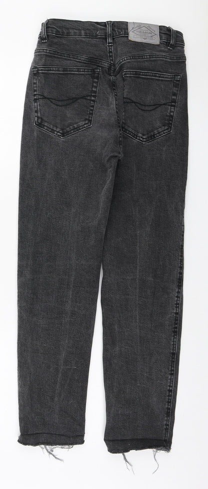 Pull&Bear Womens Grey Cotton Straight Jeans Size 8 L26 in Regular Zip - Distressed hem