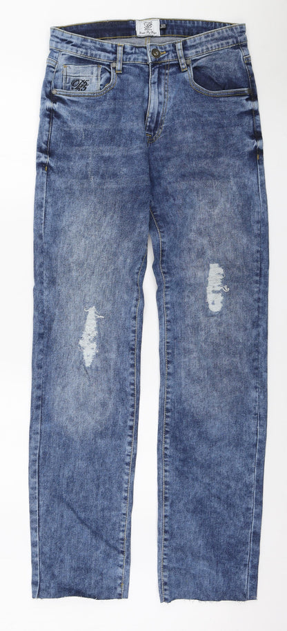 D555 Mens Blue Cotton Straight Jeans Size 31 in L33 in Regular Zip - Acid wash