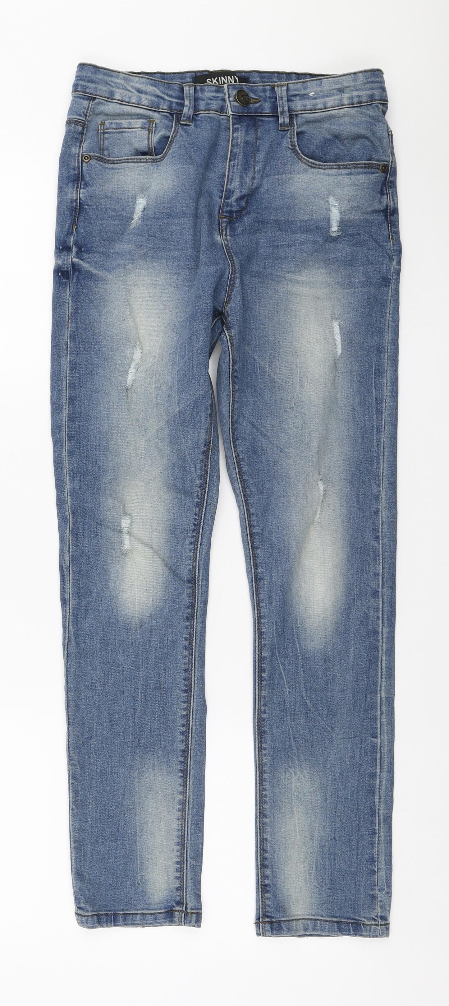 Urban 65 Outlaws Girls Blue Cotton Skinny Jeans Size 11-12 Years Regular Zip - Distressed
