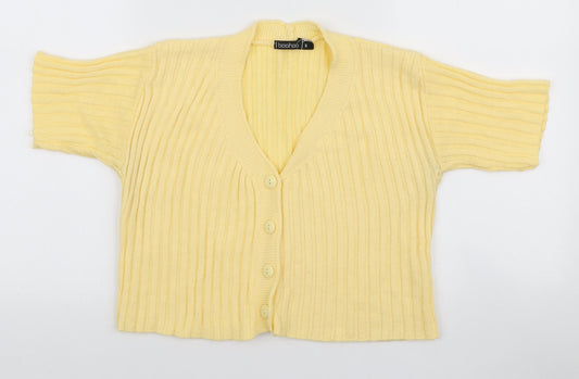 Boohoo Womens Yellow V-Neck Acrylic Cardigan Jumper Size S