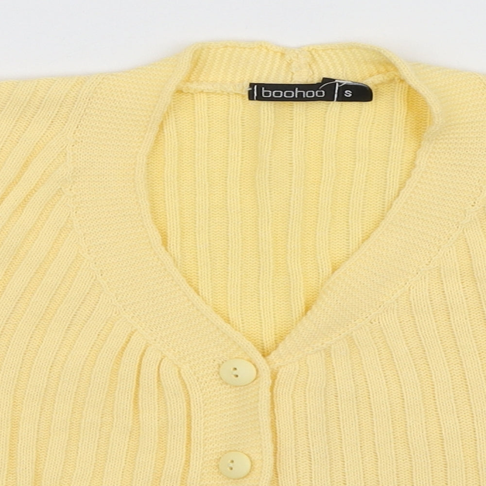 Boohoo Womens Yellow V-Neck Acrylic Cardigan Jumper Size S