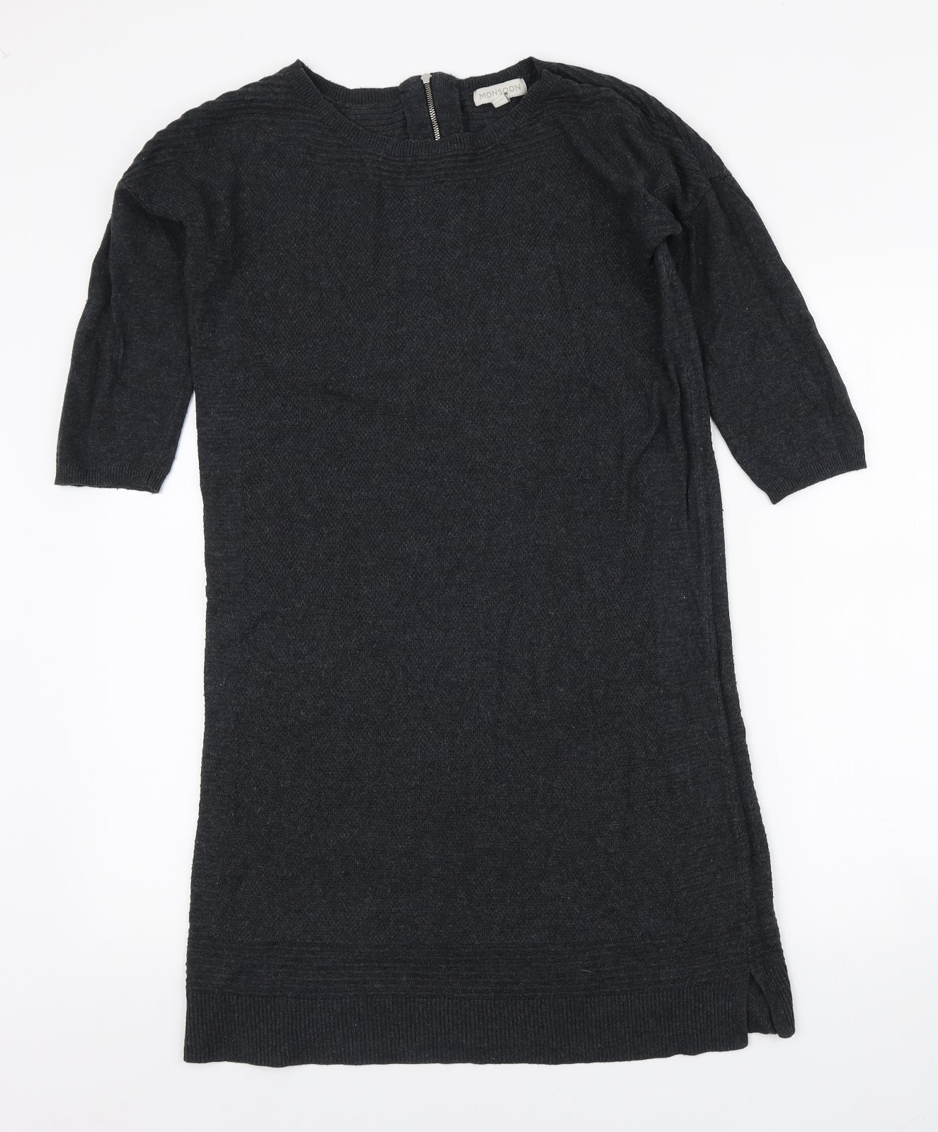 Monsoon Womens Grey Acrylic Jumper Dress Size S Boat Neck Zip