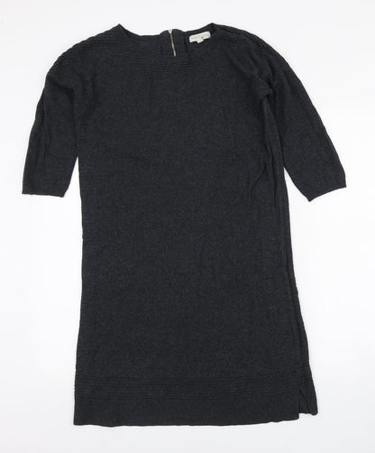 Monsoon Womens Grey Acrylic Jumper Dress Size S Boat Neck Zip