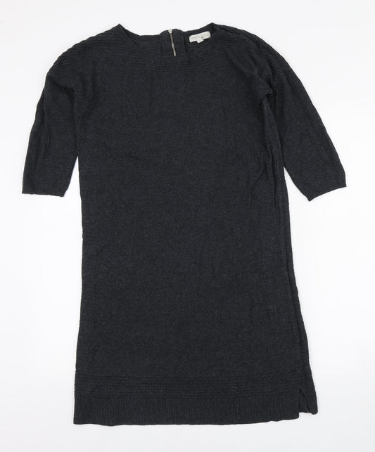 Monsoon Womens Grey Acrylic Jumper Dress Size S Boat Neck Zip