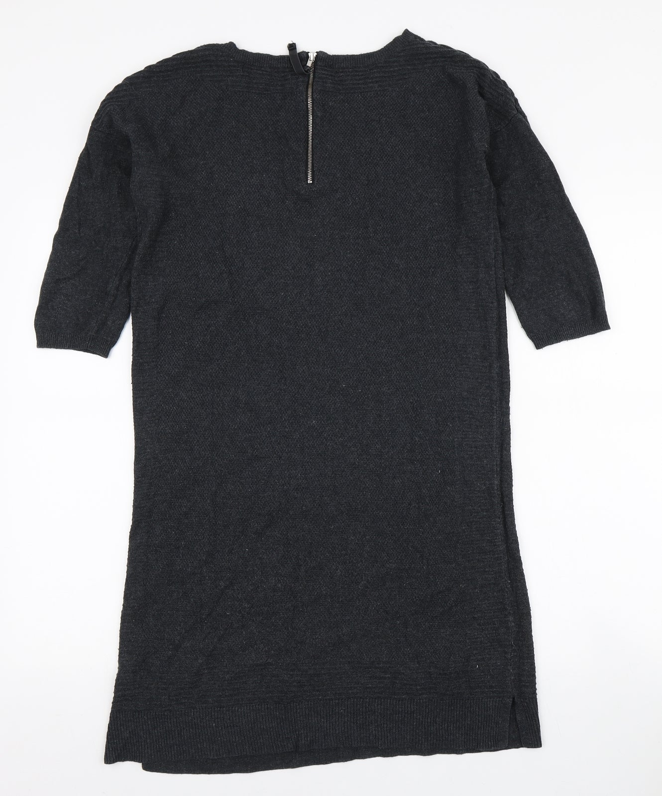 Monsoon Womens Grey Acrylic Jumper Dress Size S Boat Neck Zip