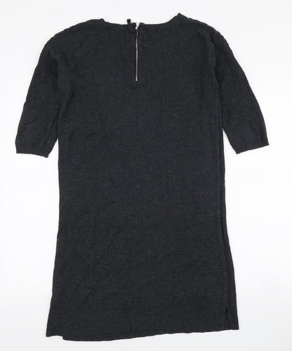 Monsoon Womens Grey Acrylic Jumper Dress Size S Boat Neck Zip
