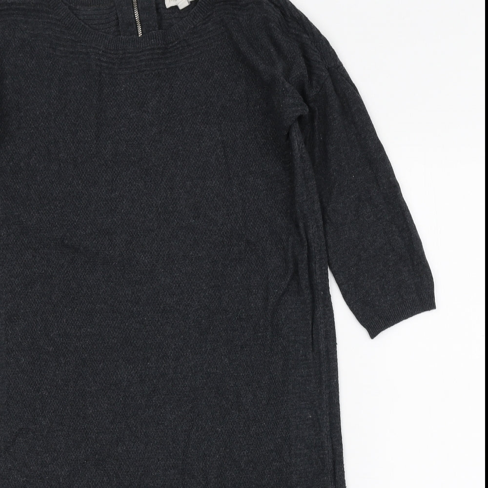 Monsoon Womens Grey Acrylic Jumper Dress Size S Boat Neck Zip