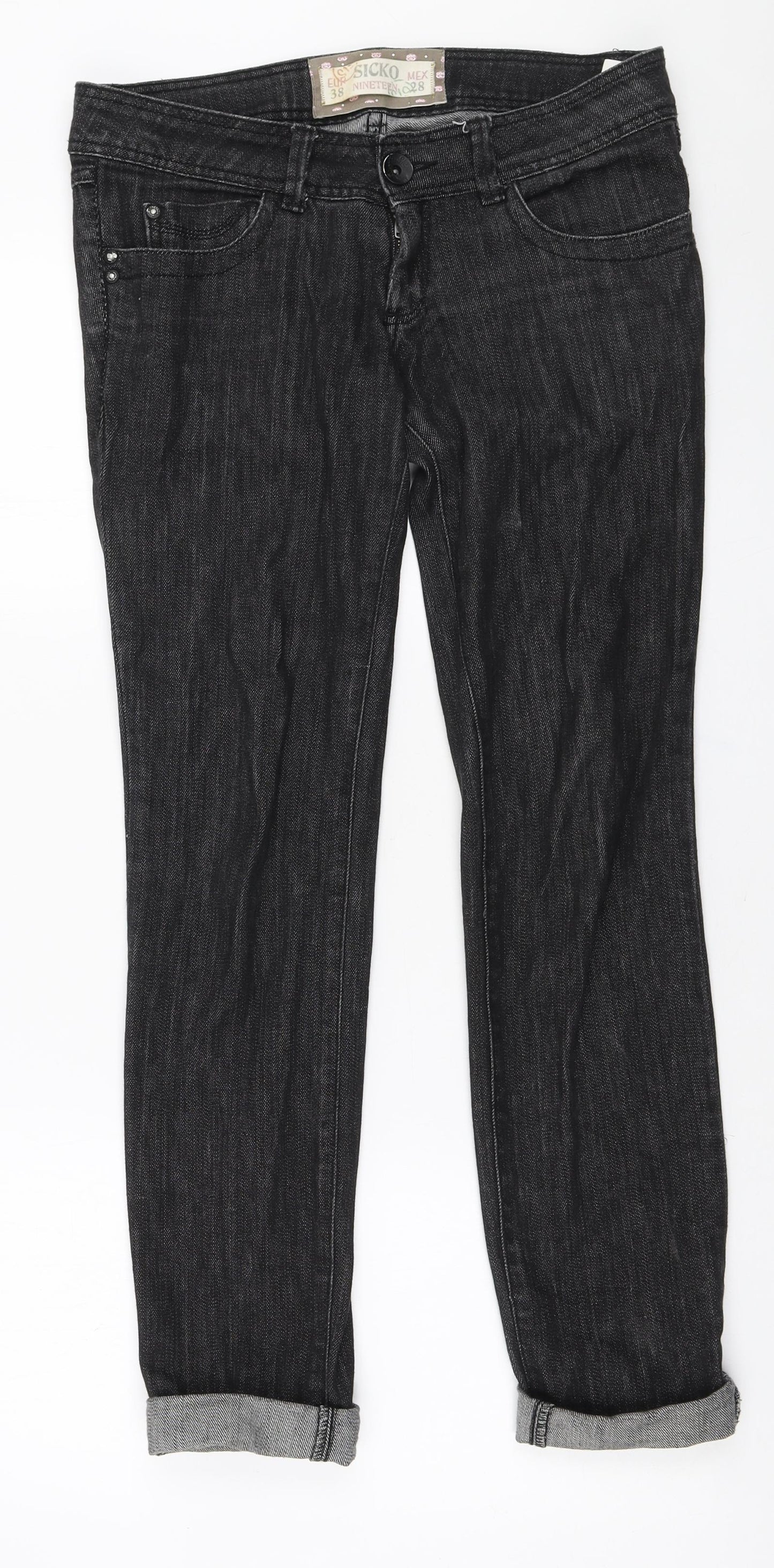 Sicko Nineteen Womens Black Cotton Skinny Jeans Size 10 L29 in Regular Zip