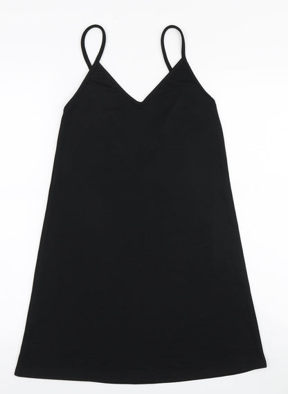 PRETTYLITTLETHING Womens Black Polyester Tank Dress Size 4 V-Neck Pullover
