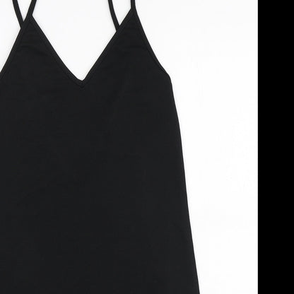 PRETTYLITTLETHING Womens Black Polyester Tank Dress Size 4 V-Neck Pullover