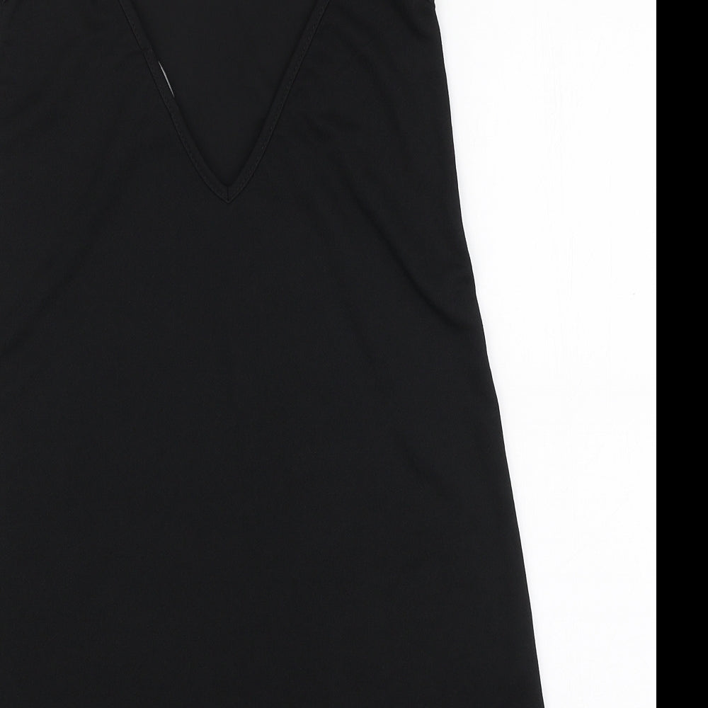 PRETTYLITTLETHING Womens Black Polyester Tank Dress Size 4 V-Neck Pullover