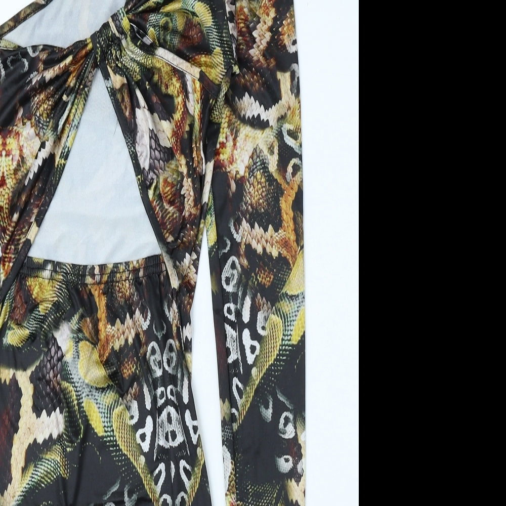 PRETTYLITTLETHING Womens Multicoloured Geometric Polyester Bodycon Size 8 One Shoulder Pullover