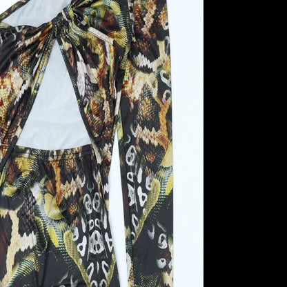 PRETTYLITTLETHING Womens Multicoloured Geometric Polyester Bodycon Size 8 One Shoulder Pullover