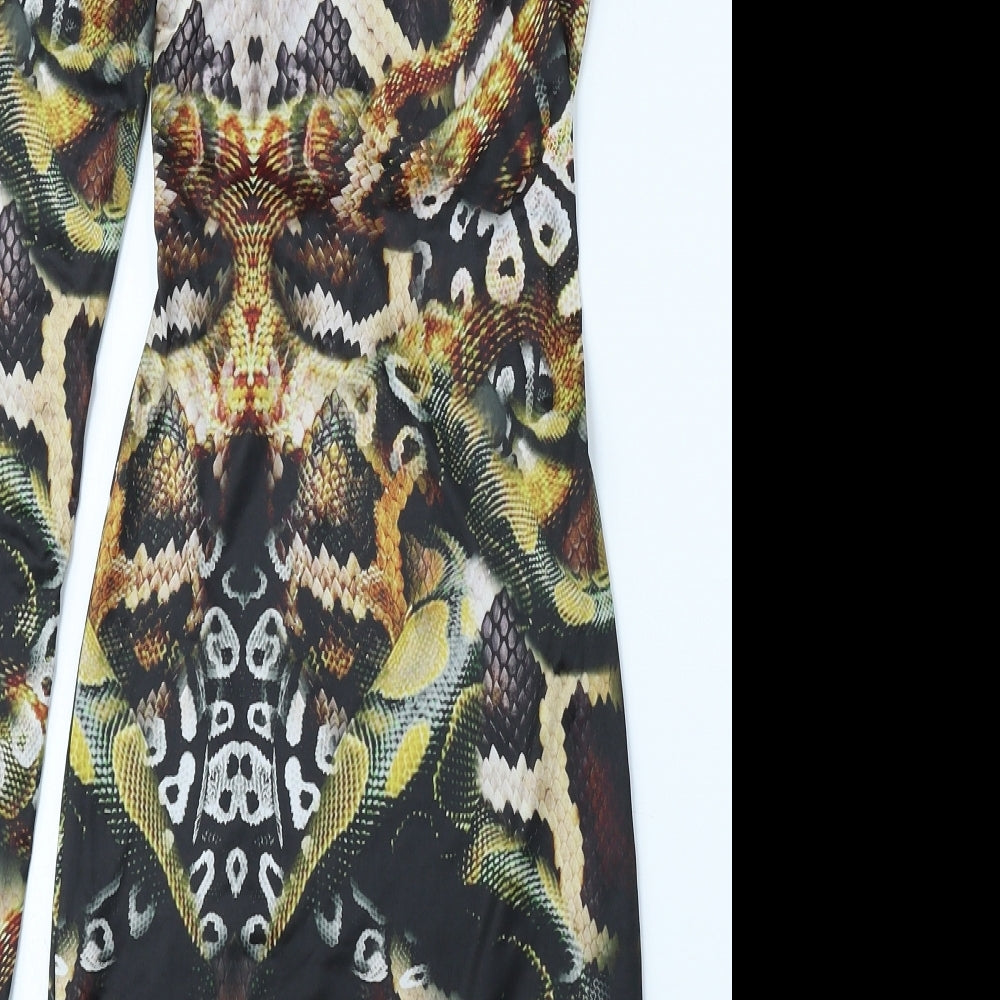 PRETTYLITTLETHING Womens Multicoloured Geometric Polyester Bodycon Size 8 One Shoulder Pullover