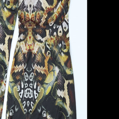 PRETTYLITTLETHING Womens Multicoloured Geometric Polyester Bodycon Size 8 One Shoulder Pullover