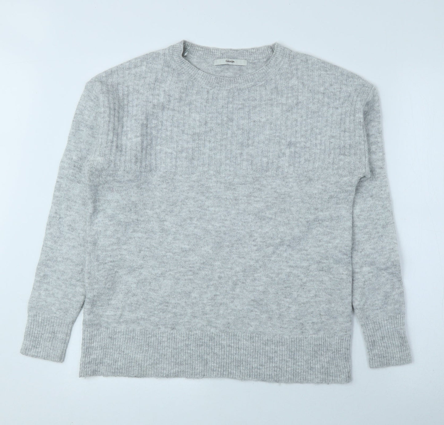 George Mens Grey Round Neck Polyester Pullover Jumper Size S