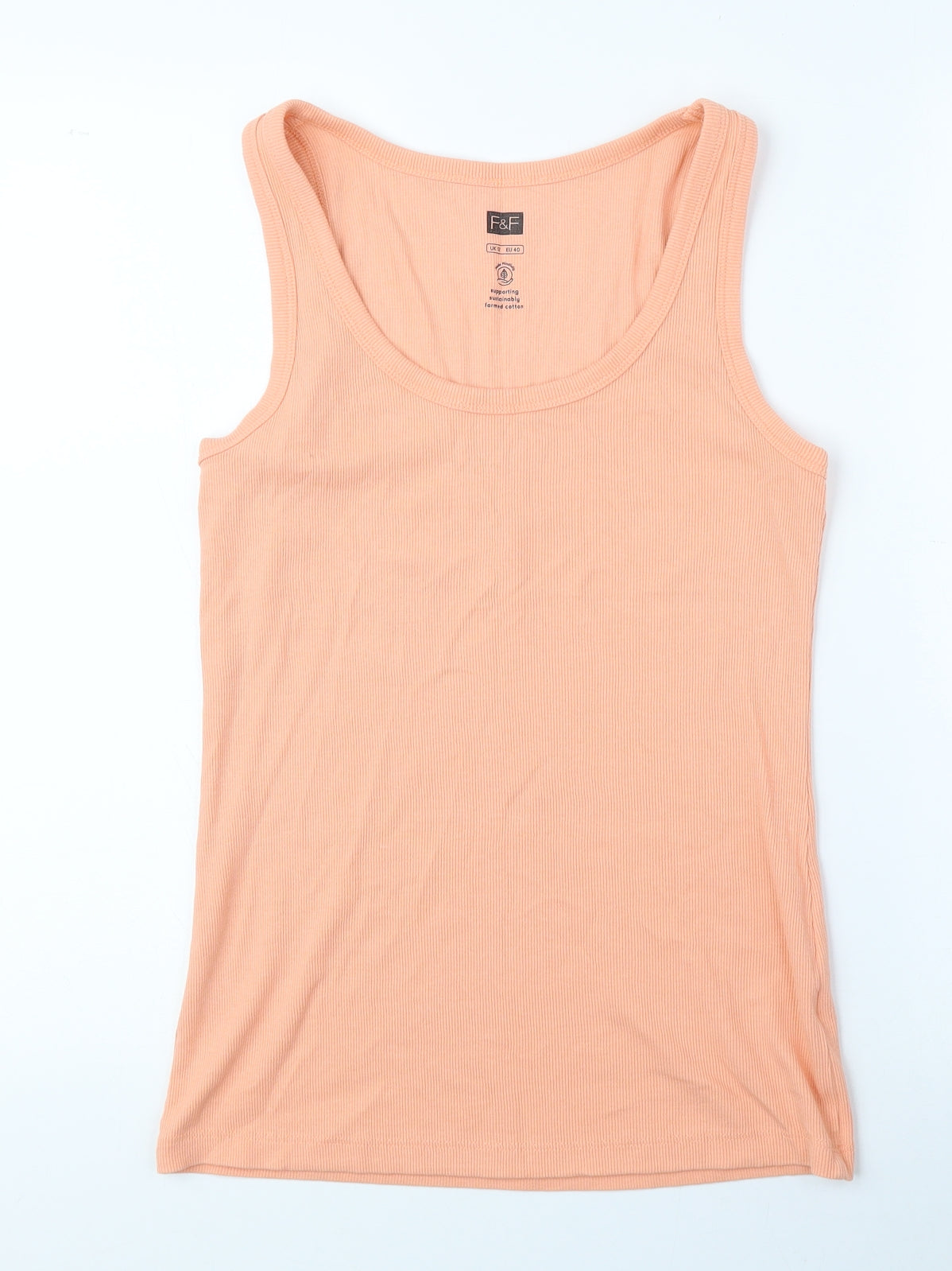 F&F Womens Orange Polyester Camisole Tank Size 12 Scoop Neck - Ribbed