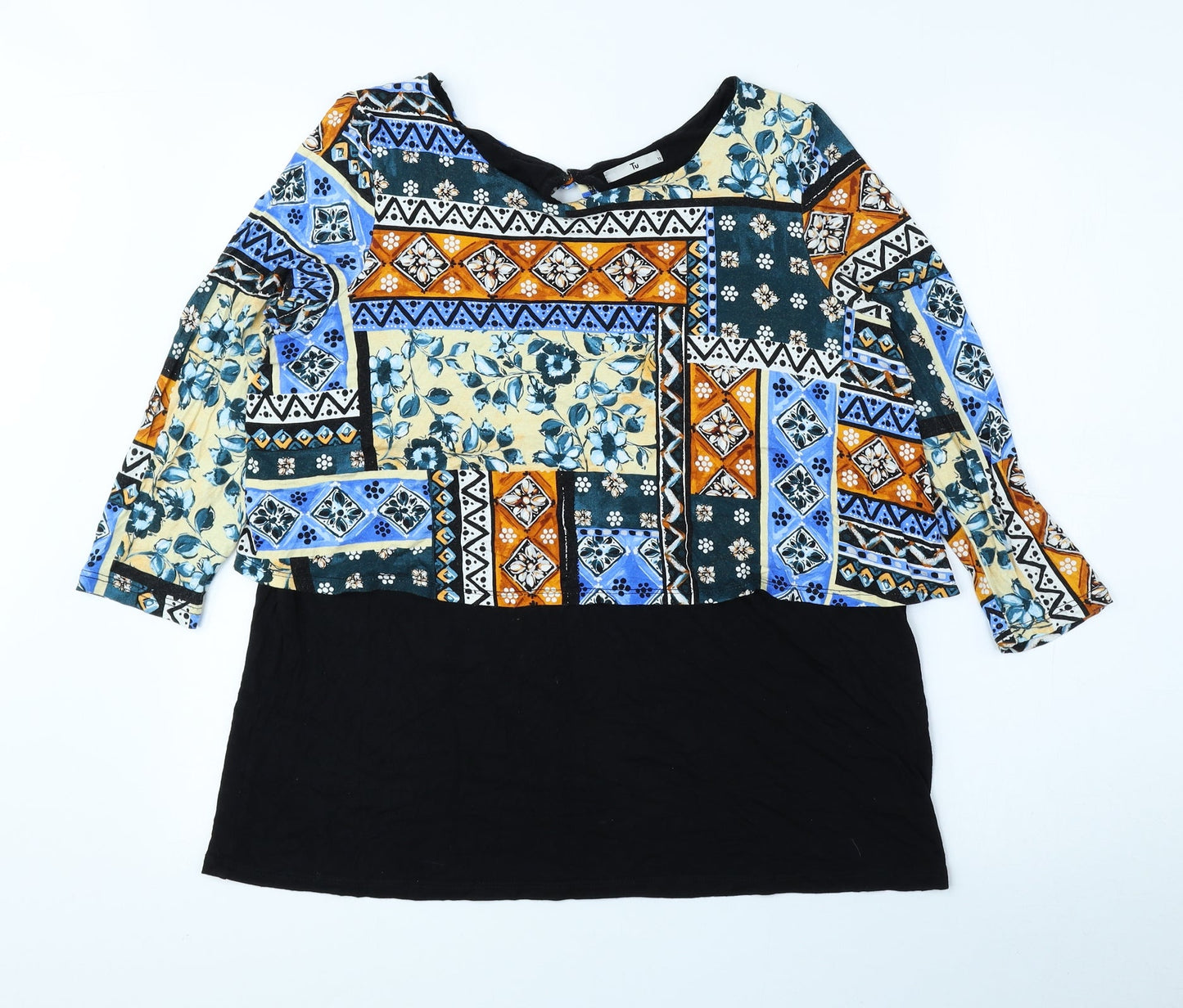 TU Womens Multicoloured Geometric Viscose Basic Blouse Size 12 Round Neck