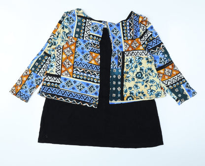 TU Womens Multicoloured Geometric Viscose Basic Blouse Size 12 Round Neck