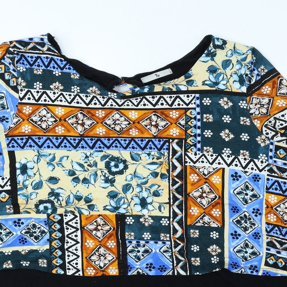 TU Womens Multicoloured Geometric Viscose Basic Blouse Size 12 Round Neck