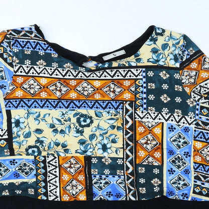 TU Womens Multicoloured Geometric Viscose Basic Blouse Size 12 Round Neck