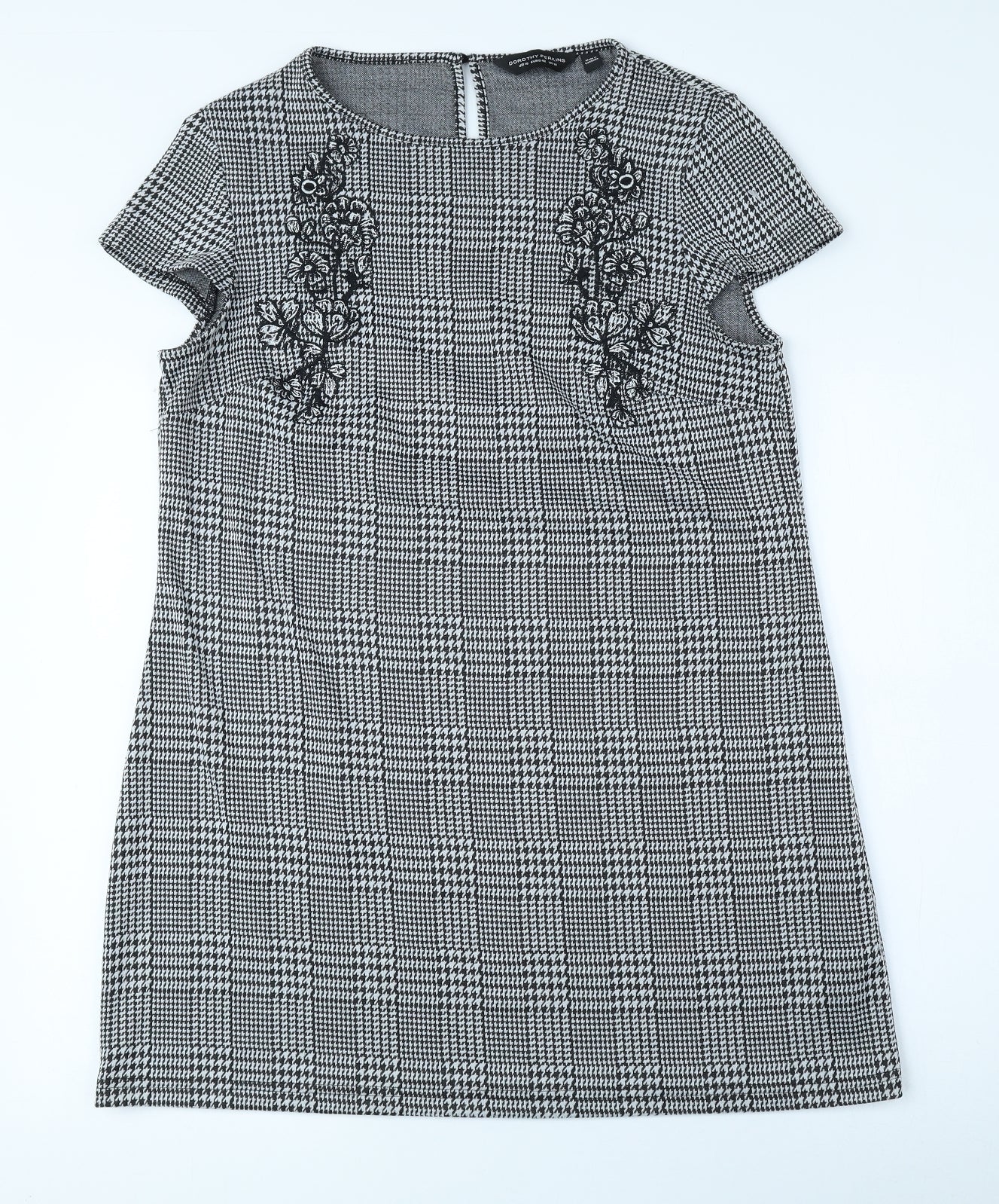 Dorothy Perkins Womens Black Plaid Polyester A-Line Size 14 Round Neck Button