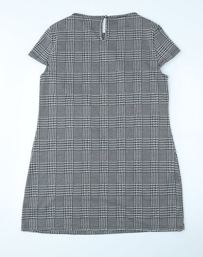 Dorothy Perkins Womens Black Plaid Polyester A-Line Size 14 Round Neck Button