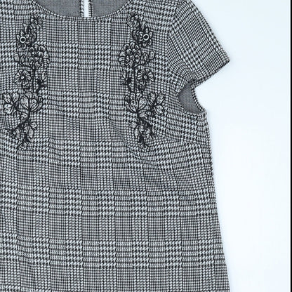 Dorothy Perkins Womens Black Plaid Polyester A-Line Size 14 Round Neck Button