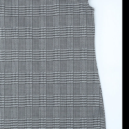 Dorothy Perkins Womens Black Plaid Polyester A-Line Size 14 Round Neck Button