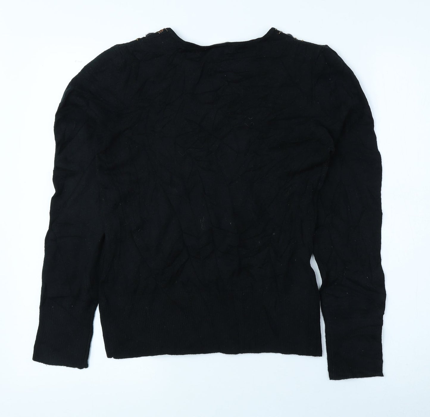 AMARANTO Womens Black V-Neck Acrylic Pullover Jumper Size 12