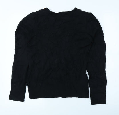 AMARANTO Womens Black V-Neck Acrylic Pullover Jumper Size 12