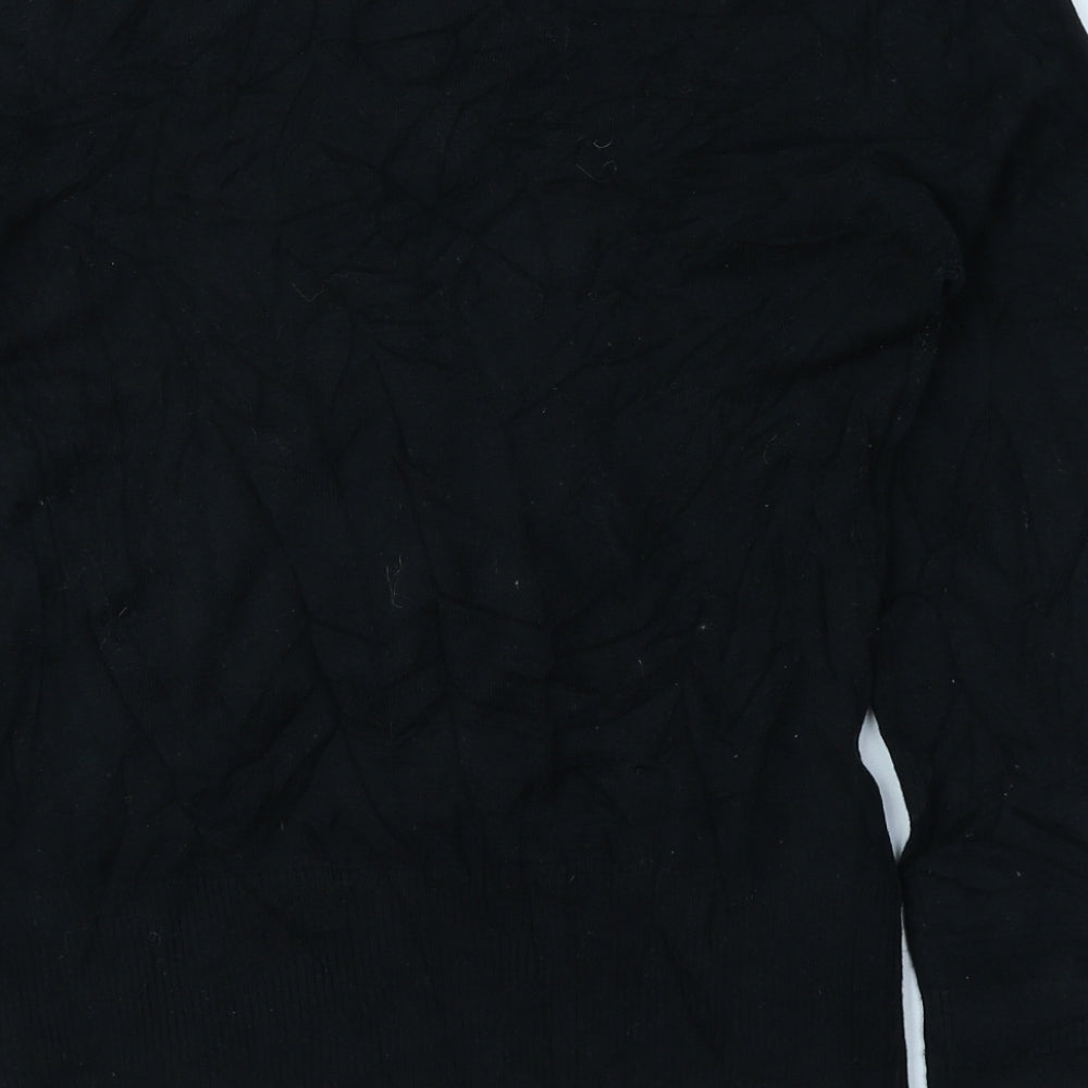 AMARANTO Womens Black V-Neck Acrylic Pullover Jumper Size 12