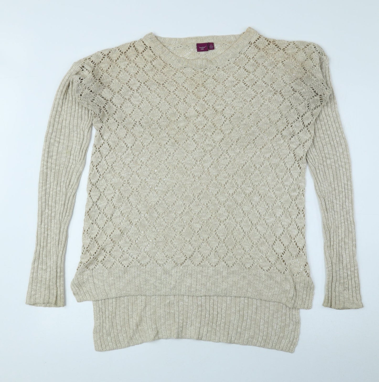 Hoxton Chic Womens Beige Round Neck Polyester Pullover Jumper Size 12