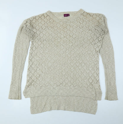 Hoxton Chic Womens Beige Round Neck Polyester Pullover Jumper Size 12