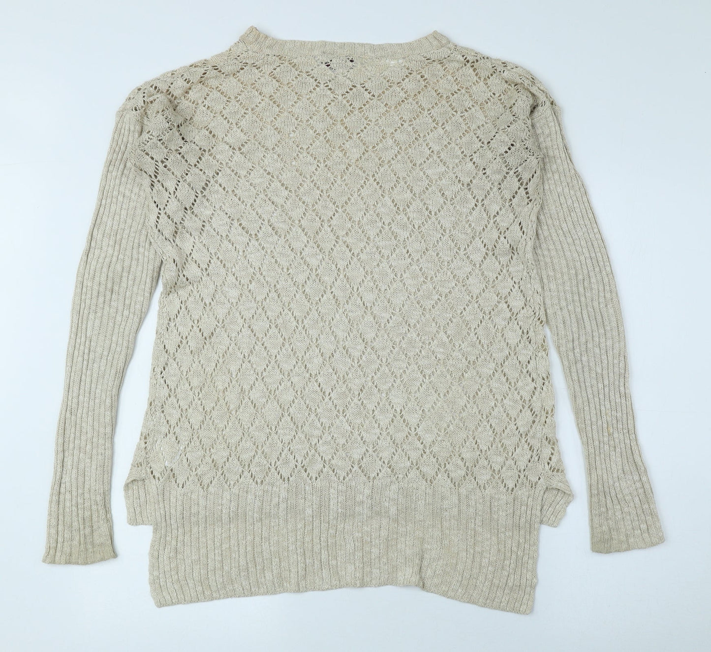 Hoxton Chic Womens Beige Round Neck Polyester Pullover Jumper Size 12