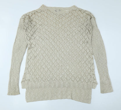 Hoxton Chic Womens Beige Round Neck Polyester Pullover Jumper Size 12