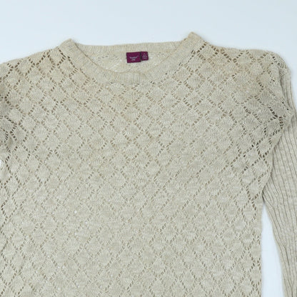 Hoxton Chic Womens Beige Round Neck Polyester Pullover Jumper Size 12