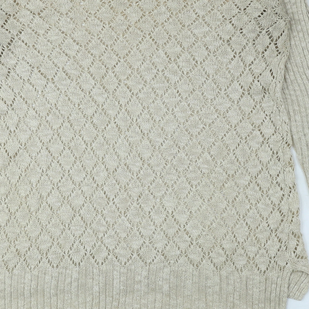 Hoxton Chic Womens Beige Round Neck Polyester Pullover Jumper Size 12