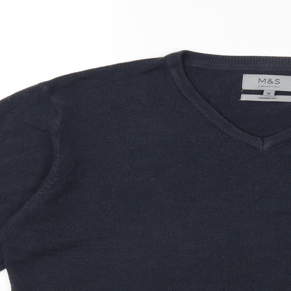 Marks and Spencer Mens Blue V-Neck Acrylic Pullover Jumper Size M