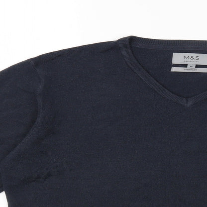 Marks and Spencer Mens Blue V-Neck Acrylic Pullover Jumper Size M