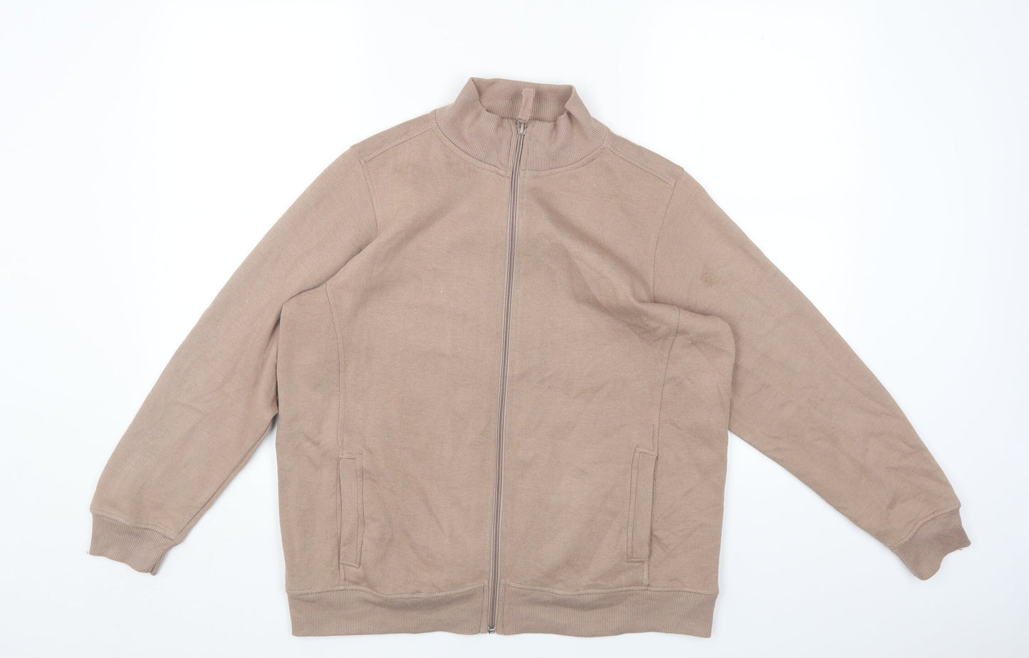 BM Womens Beige Round Neck Polyester Full Zip Jumper Size M