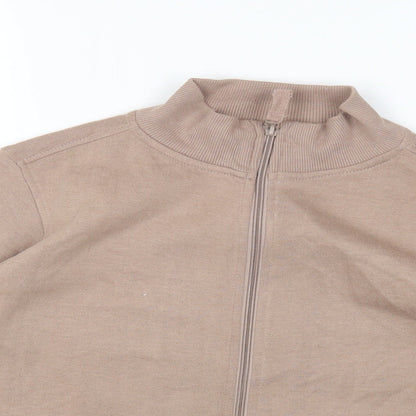 BM Womens Beige Round Neck Polyester Full Zip Jumper Size M