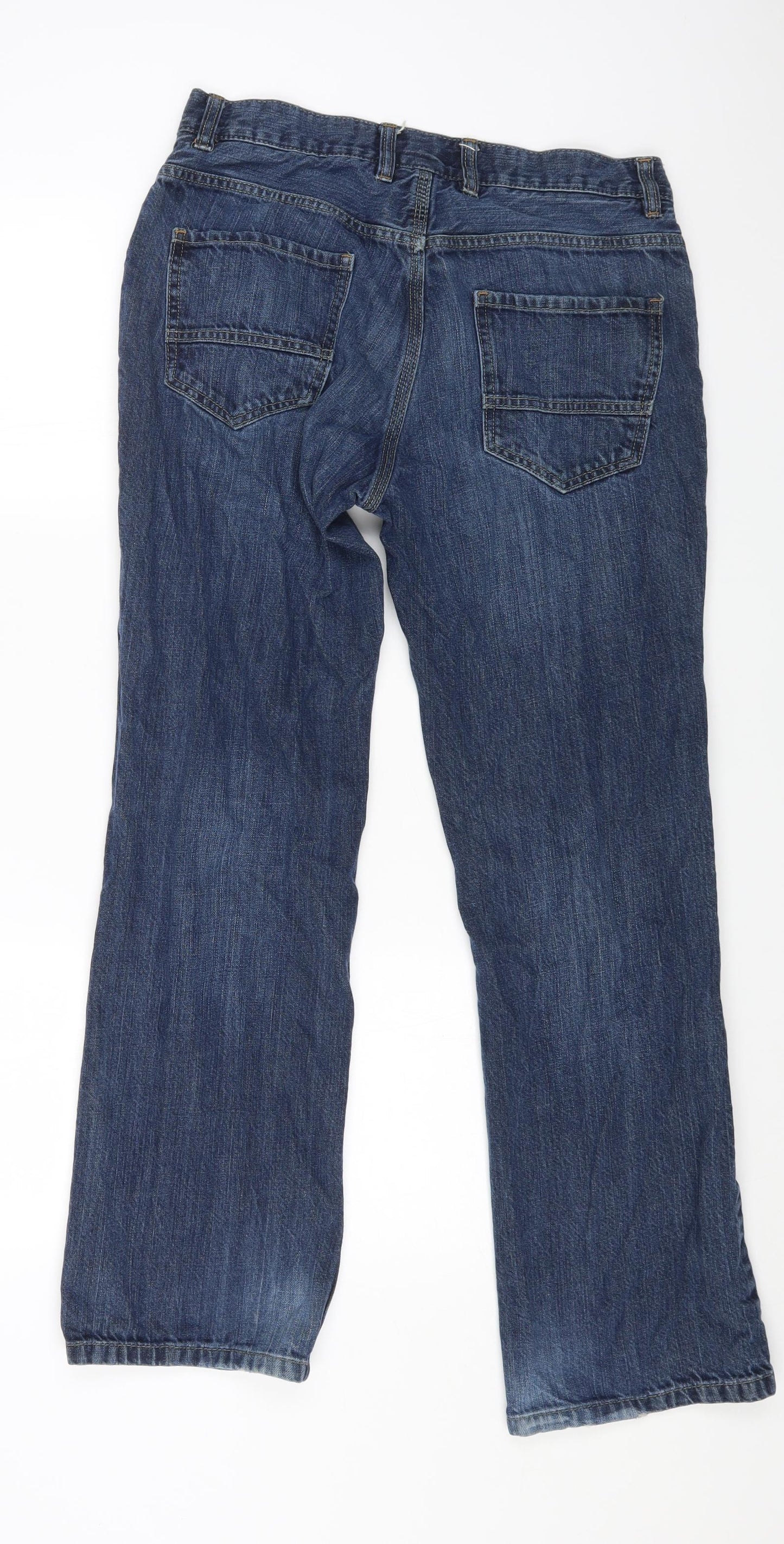 NEXT Womens Blue Cotton Straight Jeans Size 32 in L29 in Regular Zip