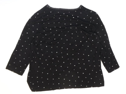 Back view of Cape Canada women’s black geometric polyester basic t-shirt, size M, v-neck - letters
