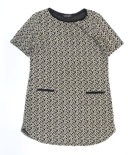 Dorothy Perkins Womens Brown Animal Print Viscose Tunic T-Shirt Size 12 Round Neck - Leopard Print