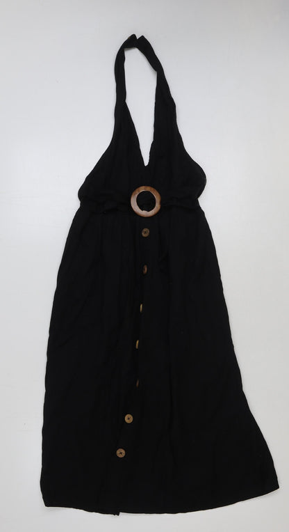 ASOS Womens Black Polyester Slip Dress Size 6 Halter Button