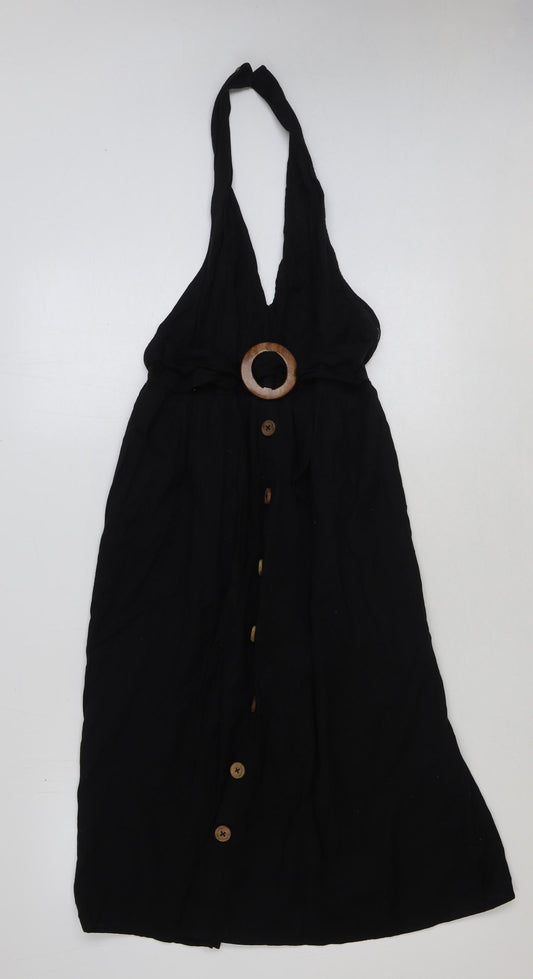 ASOS Womens Black Polyester Slip Dress Size 6 Halter Button