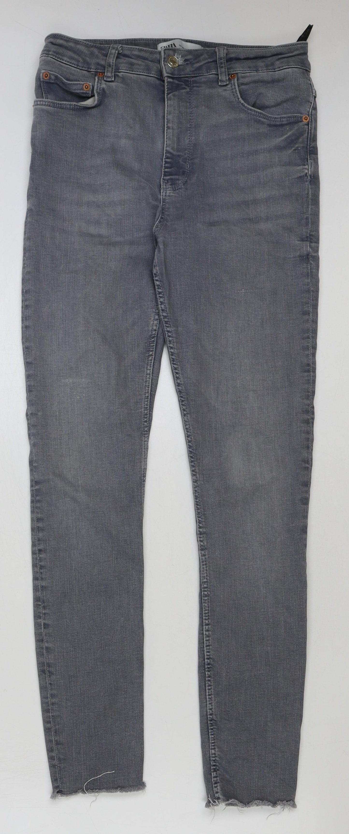 Zara Womens Grey Cotton Skinny Jeans Size 8 L29 in Regular Button