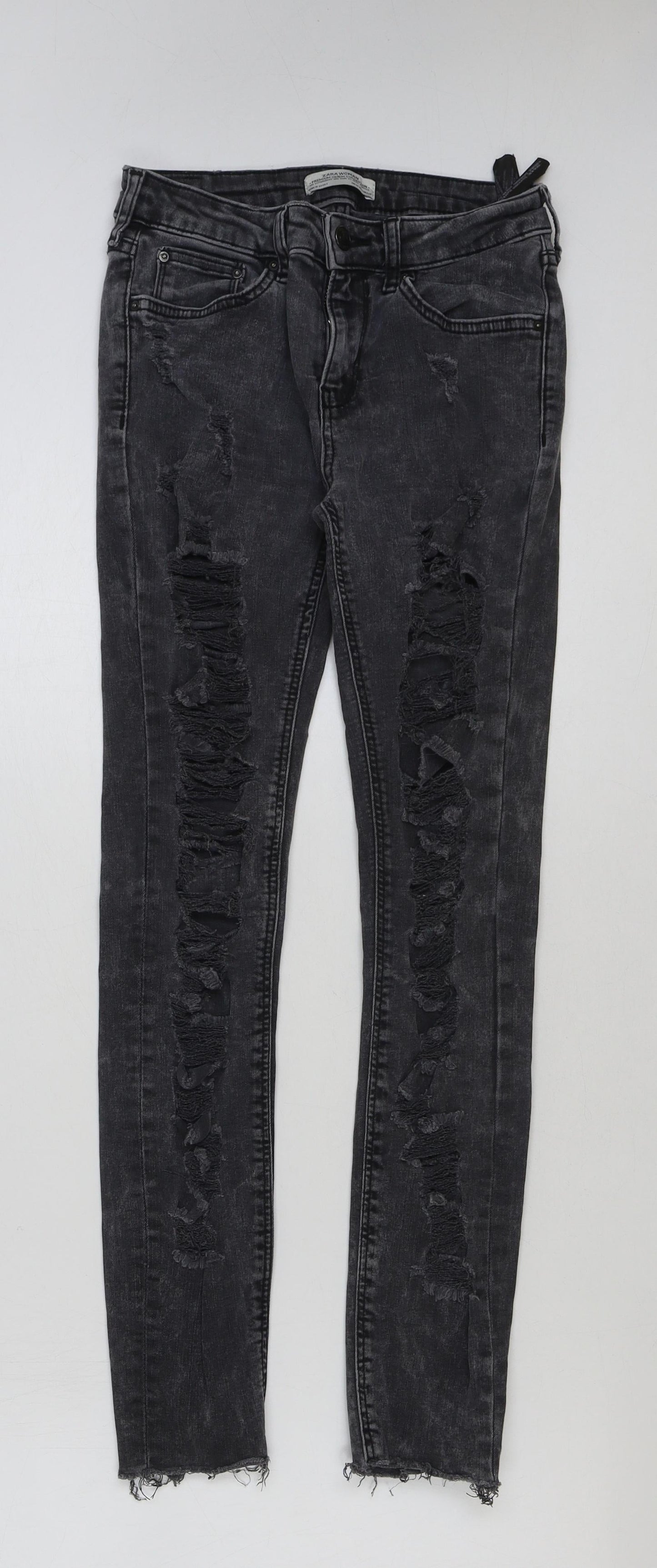 Zara Womens Grey Cotton Skinny Jeans Size 8 L27 in Regular Button